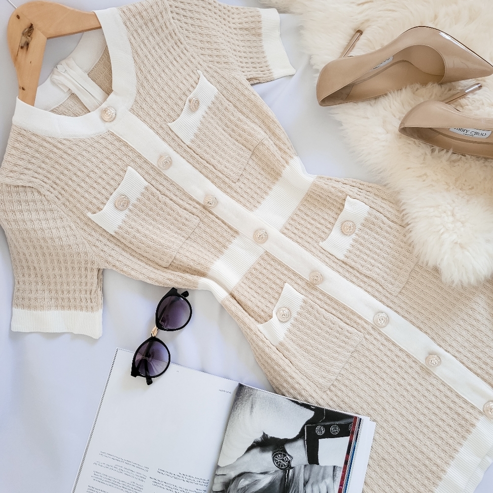 AMELIE - Waffle Knit Dress (BEIGE)